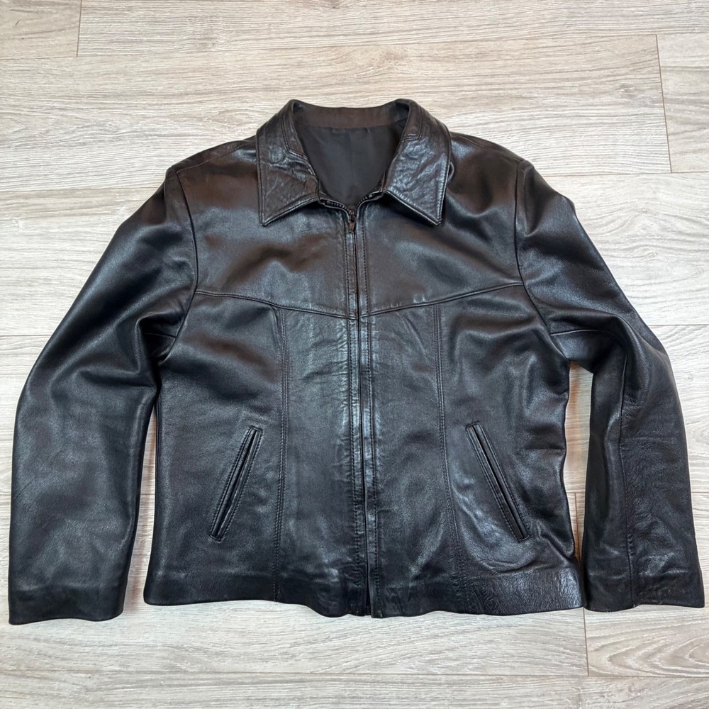 Manuel Herrero Madrid Black Soft Lambskin Leather Moto Jacket Zip Up Size‎ L